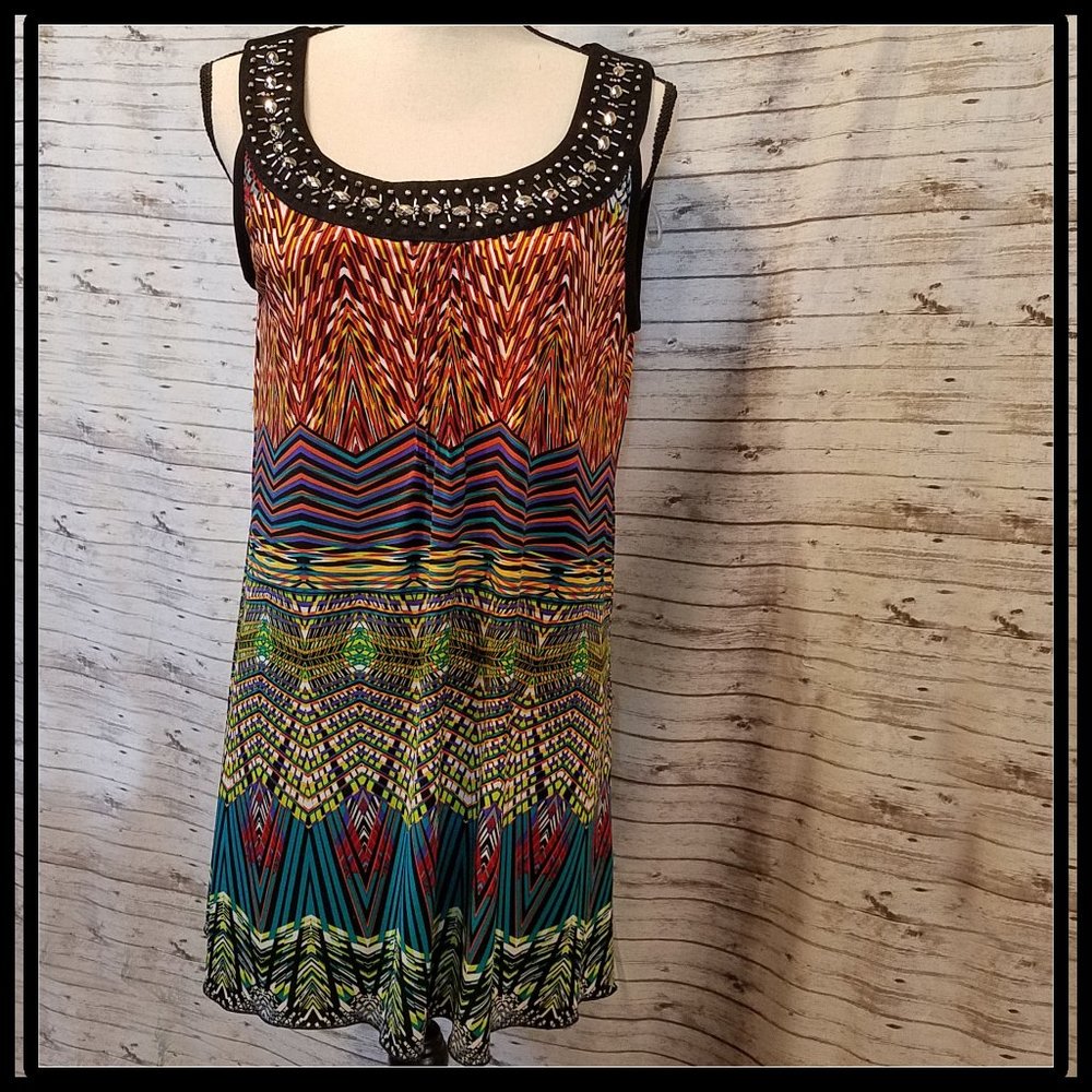 EUC Lana Lee Abstract sleeveless dress embellished